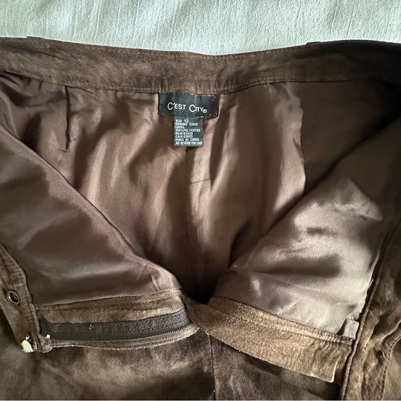C'est City Pants Womens 12 Brown Suede Straight Leg Genuine Leather Classic - Picture 3 of 11